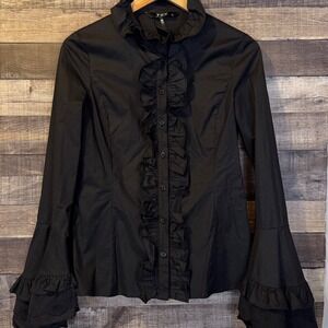 TOV Los Angeles Black Ruffle Bell Sleeve Button Up Blouse 38 Goth‎ Whimsigoth